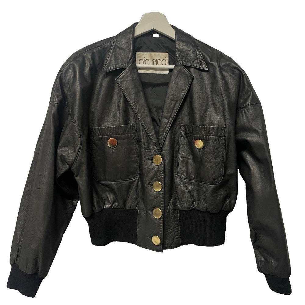 Pia Rucci Vintage Black Leather Bomber Jacket Womens 8 M Moto 80s 90s Downtown